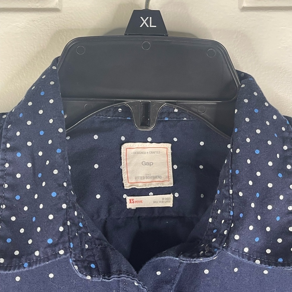 Gap long sleeve button down top with white polkadots. - Picture 2 of 9